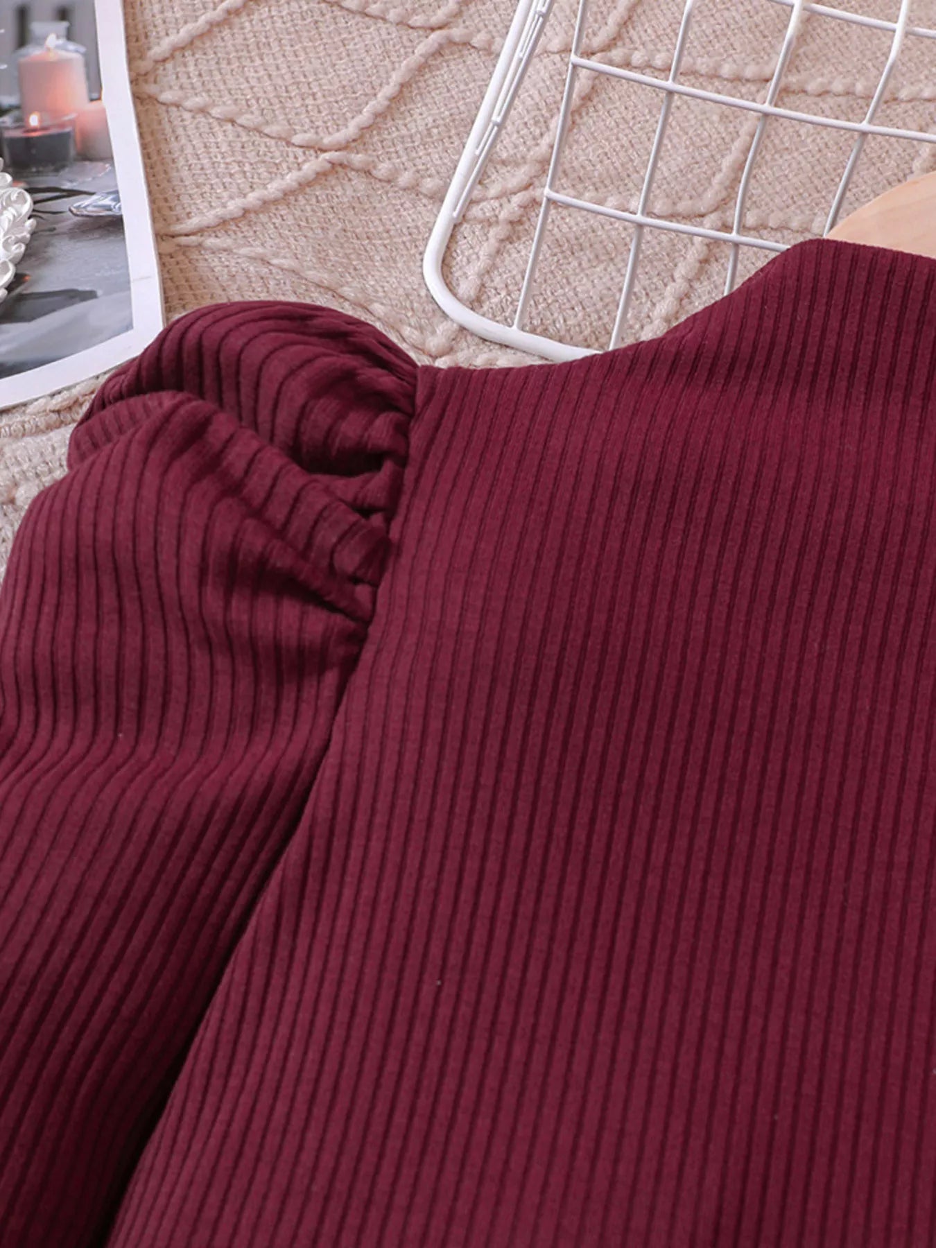 Kids fall outfit with long sleeve top and houndstooth pants