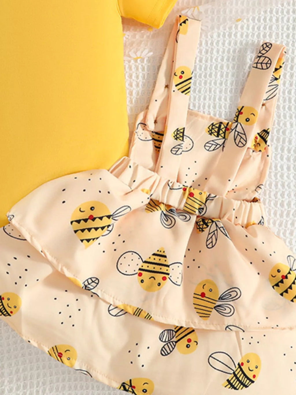 “Baby girl bee outfit with ruffled top and dress