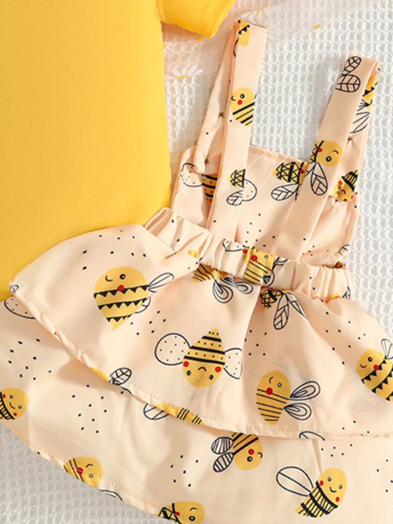 “Baby girl bee outfit with ruffled top and dress