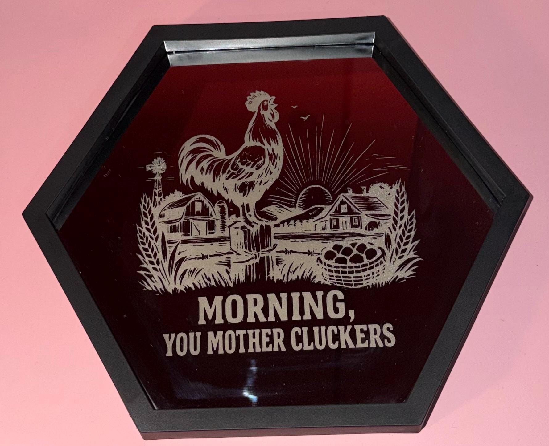 Rustic farmhouse engraved mirror