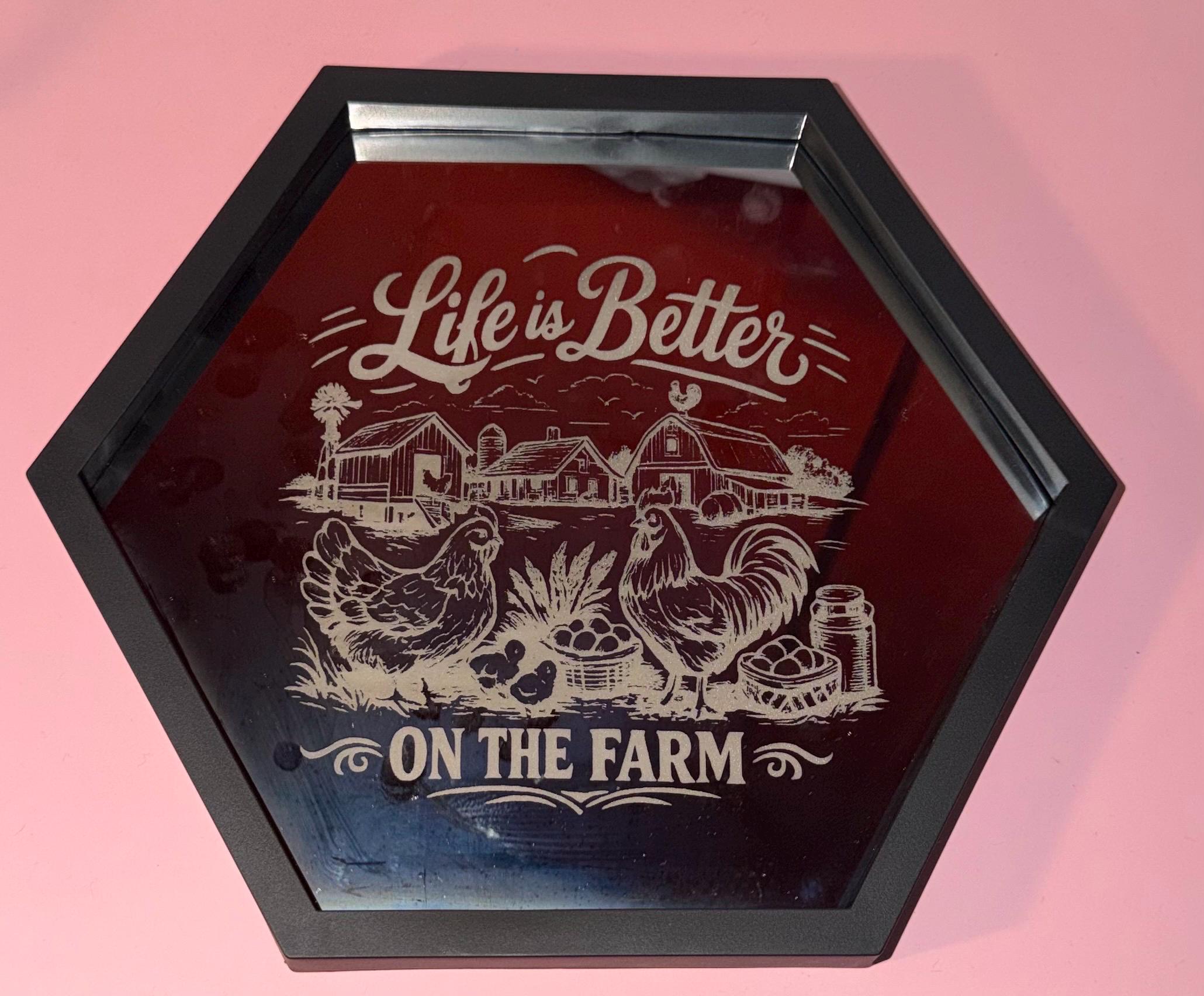 Rustic farmhouse engraved mirror